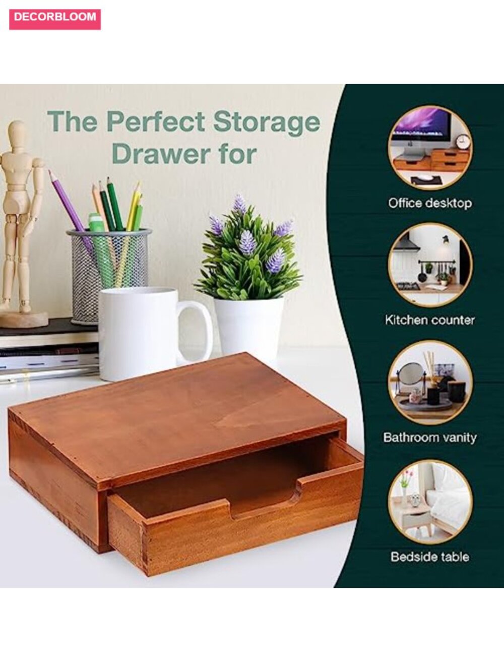 Wooden Desktop Drawer Organizer Stackable Monitor Riser Storage Unit - Picture 5 of 6